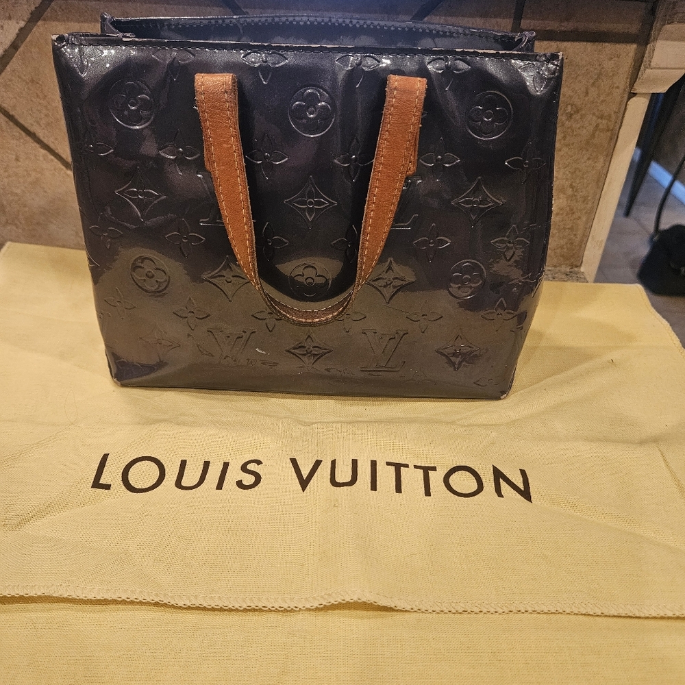 Authentic Louis Vuitton Blue Monogram Vernis Bag M11014 With Matching Wallet